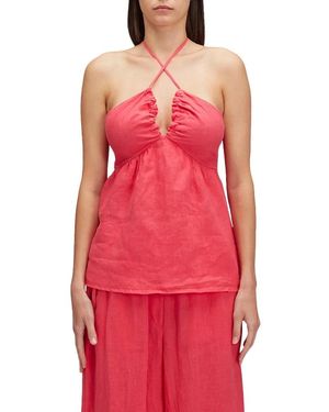 Sundek Tops ,Roze ,Linnen Fuchsia Linnen V-Hals Top - Rood
