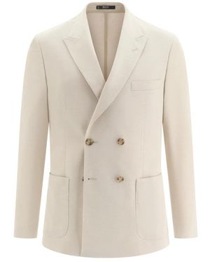 BOGGI Jassen ,Katoen B Jersey Micro Textured Double-Breasted Jacket - Wit