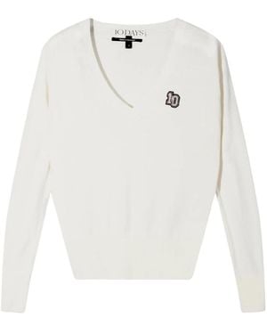 10Days Kaschmir V-Ausschnitt Jersey Pullover - Weiß