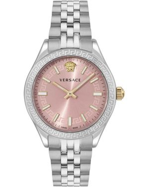Versace Accessoires ,Grijs ,Rond Analoog Horloge - Roze