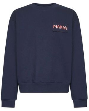 Marni Blauwe Crewneck Sweater Met Logo Borduurwerk