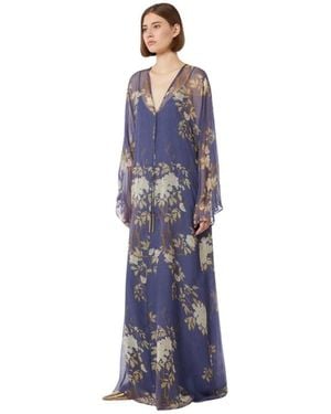 Max Mara Maxi Jurk Met Lange Mouwen En Bloemenprint - Blauw