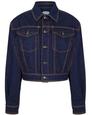 Versace Jassen ,Blauw ,Denim Cropped Denim Jacket