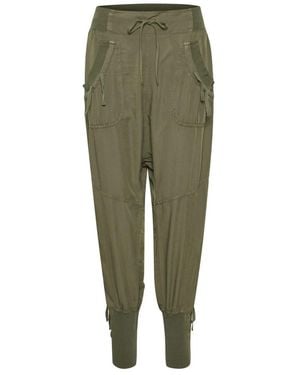 Cream Straight Trousers - Green