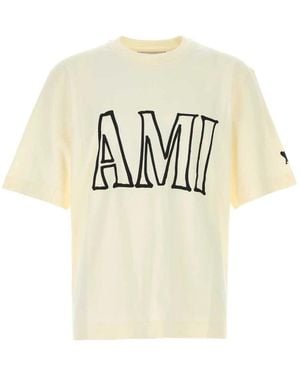 Ami Paris Boxy Fit T-Shirt Met Korte Mouwen - Naturel