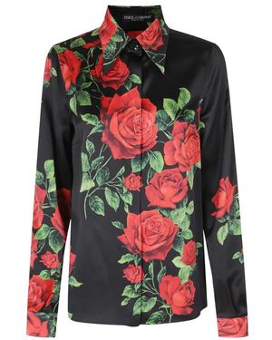Dolce & Gabbana Overhemden ,Zwart ,Rode Rozen Shirt
