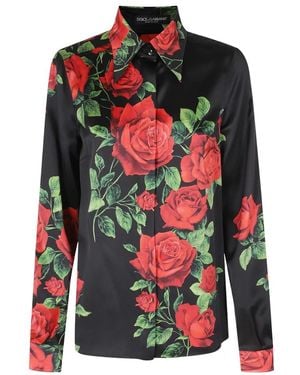 Dolce & Gabbana Overhemden ,Zwart ,Rode Rozen Shirt