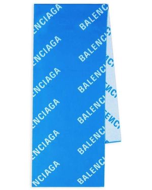 Balenciaga Accessoires ,Blauw ,Wol Blauw/Wit Wollen Sjaal Met Logo