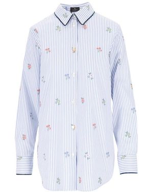 Etro Overhemden ,Veelkleurig ,Katoen Gestreepte Katoenen Jacquard Blouse - Blauw