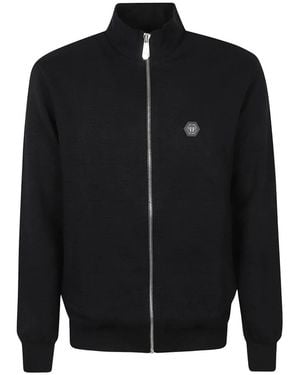 Philipp Plein Hoodies & Sweatvesten ,Zwart ,Katoen Tracksuit Jacket Jacquard Monogram