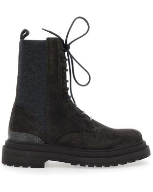 Brunello Cucinelli Schoenen ,Bruin ,Lace Up Booties - Zwart