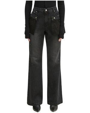 ANDERSSON BELL Bootcut Jeans Mit Blumen-Spitzenbesatz - Schwarz