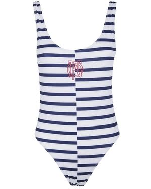 Jean Paul Gaultier Badmode ,Veelkleurig ,Asymmetrisch Marinière Badpak - Blauw