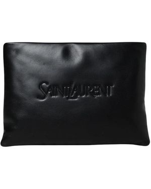Saint Laurent Geprägte Leder Clutch Tasche - Schwarz