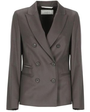 Peserico Jassen ,Bruin ,Linnen Dubbelrijige Linnen Blazer - Grijs