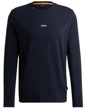 BOSS Blauer Pullover Mit Langen Ärmeln Aus Baumwolle