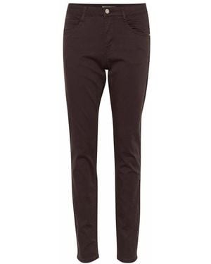 Cream Slim-Fit Trousers - Marrón