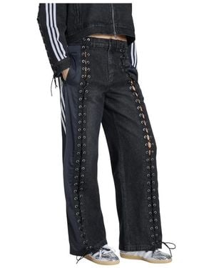 adidas Jeans ,Zwart ,Denim Denim Firebird Broek Met Vetersluiting