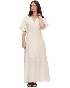 SELECTED Kleedjes ,Slfmaddie Ss Closed Back Midi Dress - Naturel