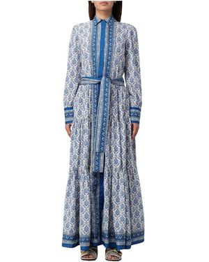 Mc2 Saint Barth Elegantes Maxikleid Mit Taillenband - Blau