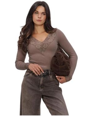 Rosemunde Bernadine Ls V-Neck Lace Top - Bruin