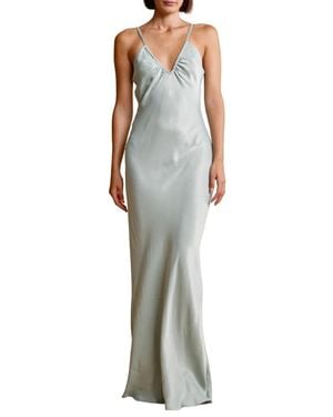 byTiMo Kleedjes ,Blauw ,Wol Satin Strap Maxi Jurk