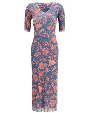 Etro Stretch Tüll Midikleid Mit Blumenmotiv - Lila
