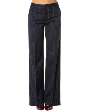 Ermanno Scervino Broeken ,Blauw ,Leer Getailleerde Pantalon Met Krijtstreep