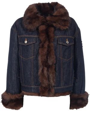 Ermanno Scervino Jassen ,Blauw ,Katoen Spijkerjas Met Juweelborduursels En Imitatiebont Voering