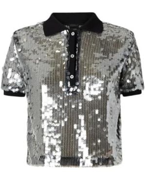 Pinko Sequin Mesh Polo Top - Zwart