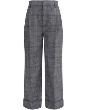 Brunello Cucinelli Geruite Wijde Pijp Broek Omgeslagen Zoom - Grijs