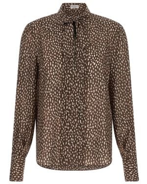 Brunello Cucinelli Overhemden ,Bruin ,Lavallière Zijden Blouse
