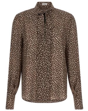 Brunello Cucinelli Overhemden ,Bruin ,Lavallière Zijden Blouse