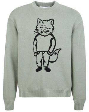Maison Kitsuné Round-Neck Knitwear - Grigio