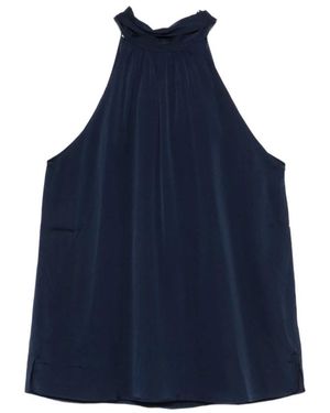 Silk95five Tops ,Blauw ,Mouwloze Top Met Hoge Hals En Zijsplit