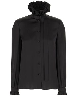 Gucci Overhemden ,Zwart ,Satijn Zijden Satijnen Overhemd Met Strik