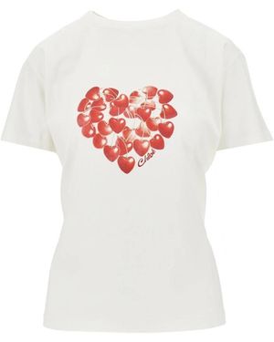 Chloé Tops ,Wit ,Katoen T-Shirt Met Kersen- En Hartjesprint