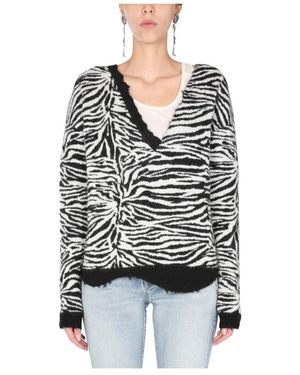 Saint Laurent Truien & Vesten ,Zwart ,Wol V-Hals Asymmetrische Onderkant