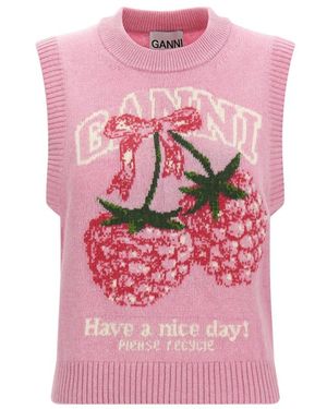 Ganni Round-Neck Knitwear - Pink