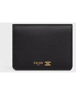 Celine Bi-Fold Kartenetui Aus Geschmeidigem Genarbtem Kalbsleder - Schwarz