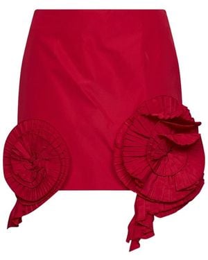 Blumarine Rokken ,Rood ,Polyester Korte Taffeta Rok Met 3D Rozen