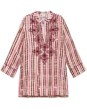 Tagliatore Gestreifte, Bestickte Leinenjacke - Rot
