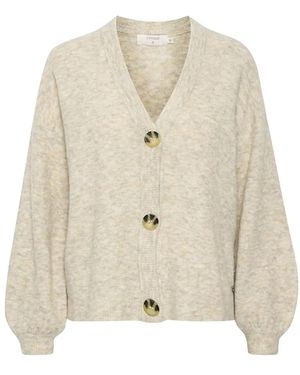 Cream Truien & Vesten ,Wol Oversized Gebreid Vest Met Pofmouwen - Naturel