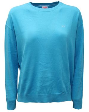 Sun 68 Acqua Round Neck Solid L/S - Blauw