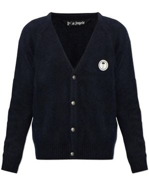 Palm Angels Woll Cardigan Mit Aufgenähtem Logo - Blau