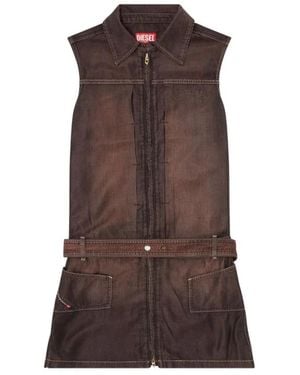 DIESEL Fließendes Beschichtetes Denim-Minikleid - Braun