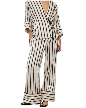 Ottod'Ame Nachtkleding ,Veelkleurig ,Linnen Pantalone Palazzo Misto Lino - Wit
