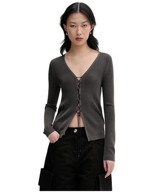 Miss Sixty Strickjacke Mit Schleifenmotiv Und Schnürung Vorne - Schwarz