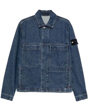 Stone Island Grainy Wash Denim Biker Jacket - Blauw