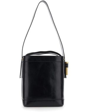 Versace Tassen ,Bruin ,Leer Bucket Bag Met Lederen Handvat - Zwart